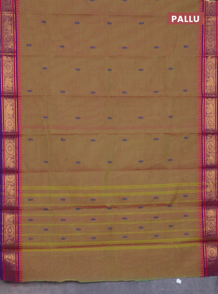 Chettinad cotton saree dual shade of green and blue with thread woven buttas and zari woven border