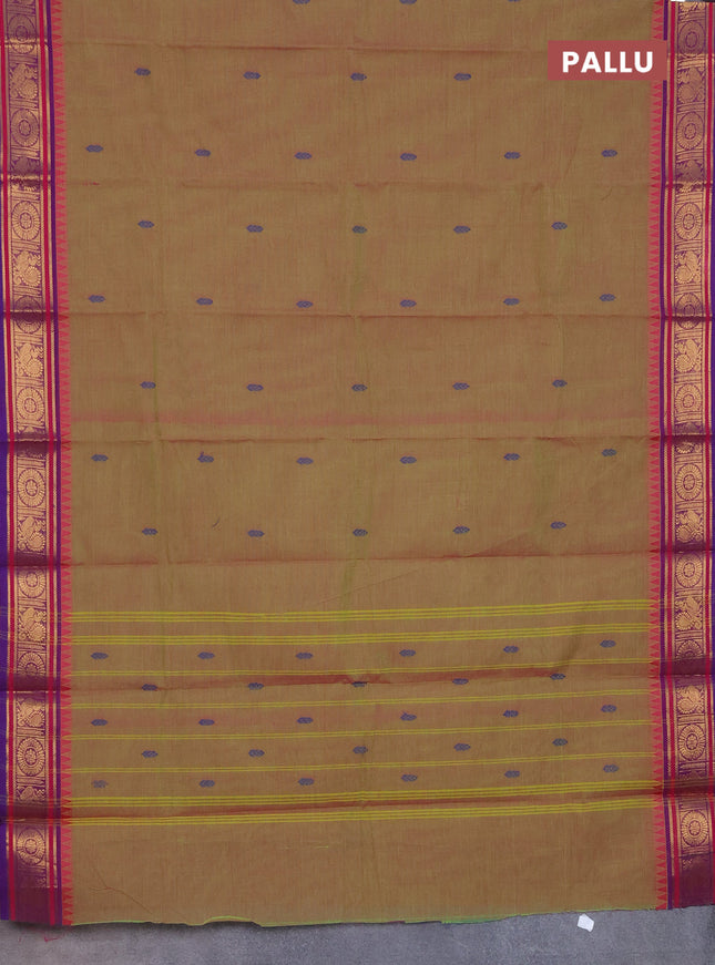 Chettinad cotton saree dual shade of green and blue with thread woven buttas and zari woven border