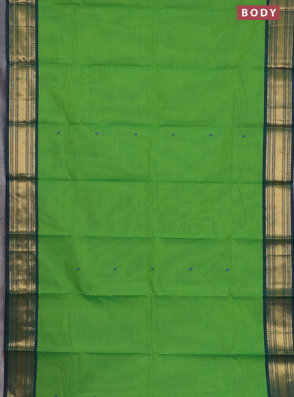 Chettinad cotton saree light green and peacock green with thread woven buttas and zari woven border