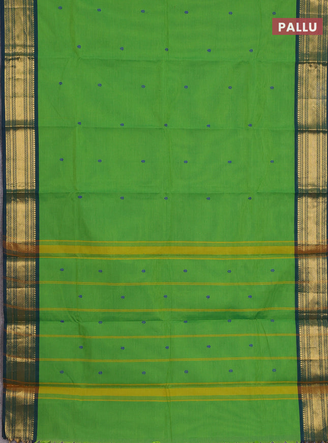 Chettinad cotton saree light green and peacock green with thread woven buttas and zari woven border