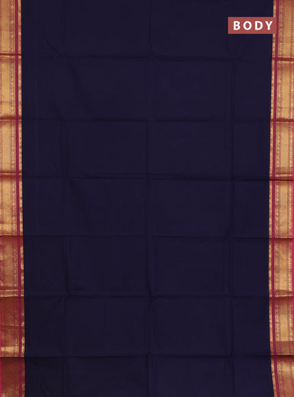 Chettinad cotton saree navy blue and pink with plain body and zari woven border