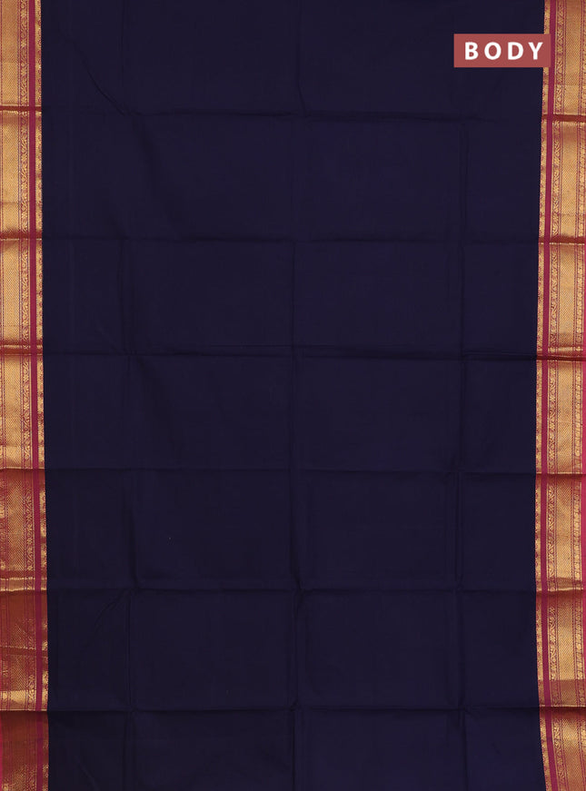 Chettinad cotton saree navy blue and pink with plain body and zari woven border