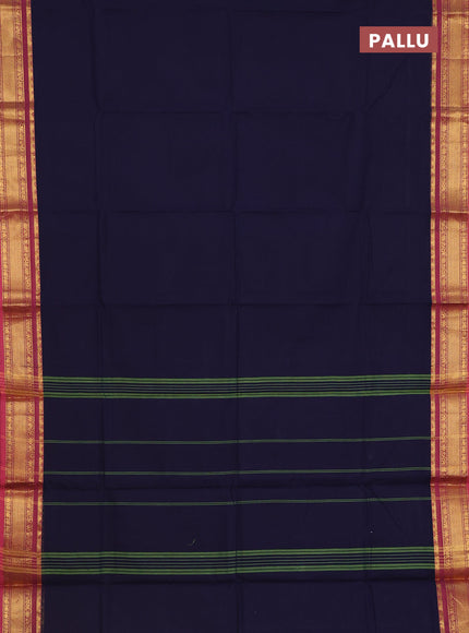 Chettinad cotton saree navy blue and pink with plain body and zari woven border