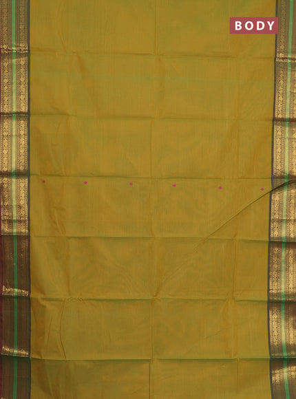 Chettinad cotton saree mustard green and dual shade of maroon with thread woven buttas and zari woven border