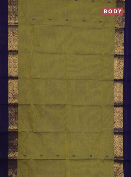 Chettinad cotton saree light green and dark blue with thread woven buttas and long zari woven simple border