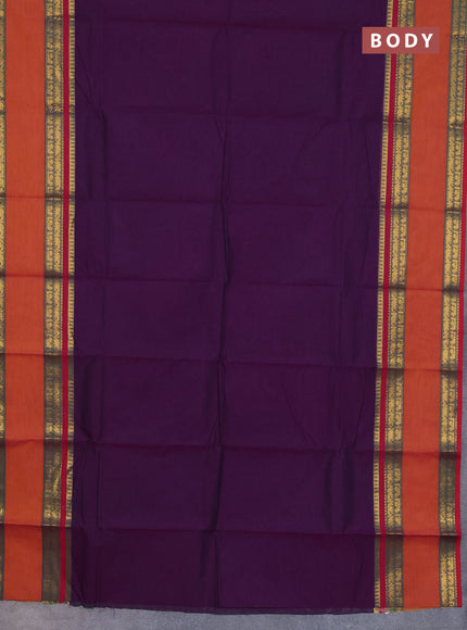 Chettinad cotton saree deep voilet and dual shade of mustard with thread woven buttas and rattapet zari woven border
