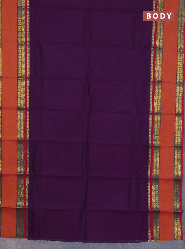 Chettinad cotton saree deep voilet and dual shade of mustard with thread woven buttas and rattapet zari woven border