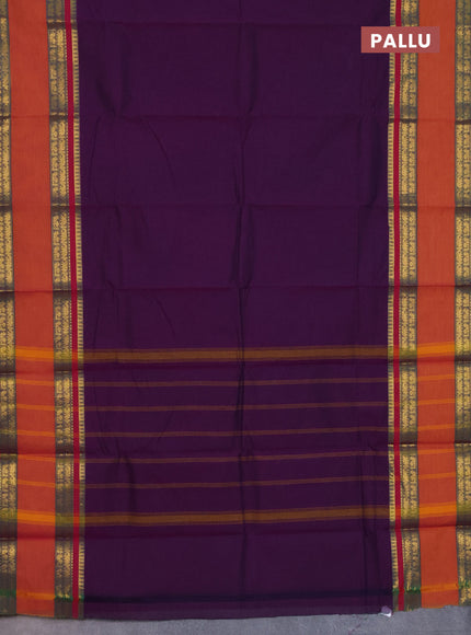 Chettinad cotton saree deep voilet and dual shade of mustard with thread woven buttas and rattapet zari woven border