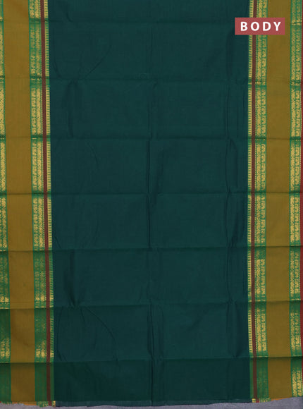 Chettinad cotton saree green and mustard with thread woven buttas and rattapet zari woven border