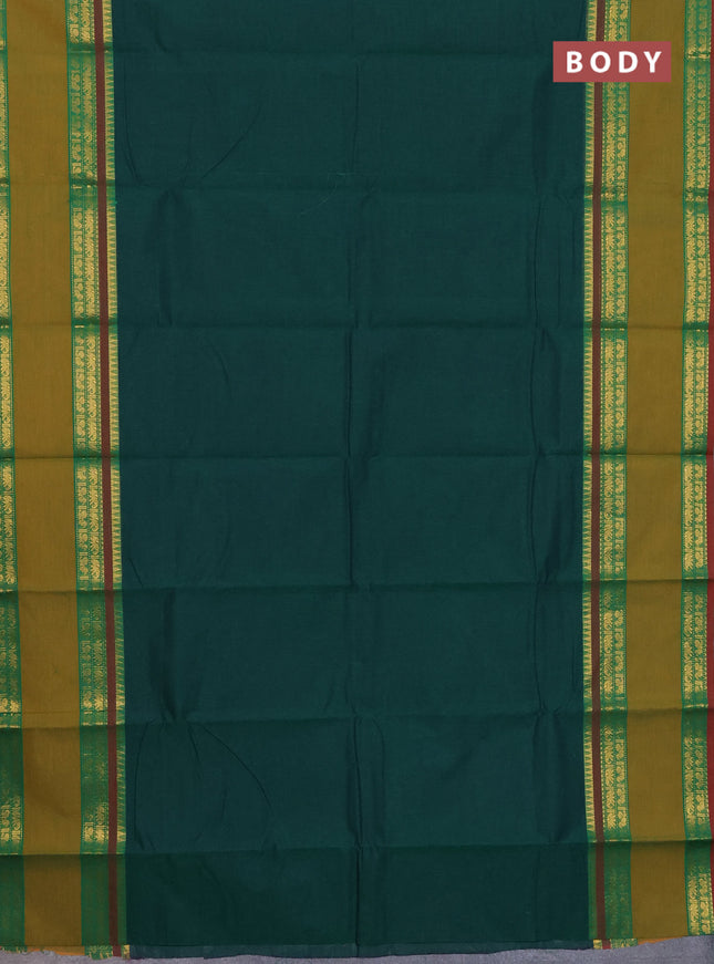 Chettinad cotton saree green and mustard with thread woven buttas and rattapet zari woven border