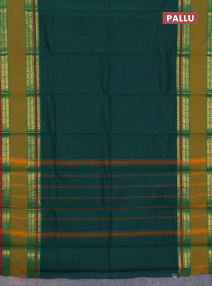 Chettinad cotton saree green and mustard with thread woven buttas and rattapet zari woven border