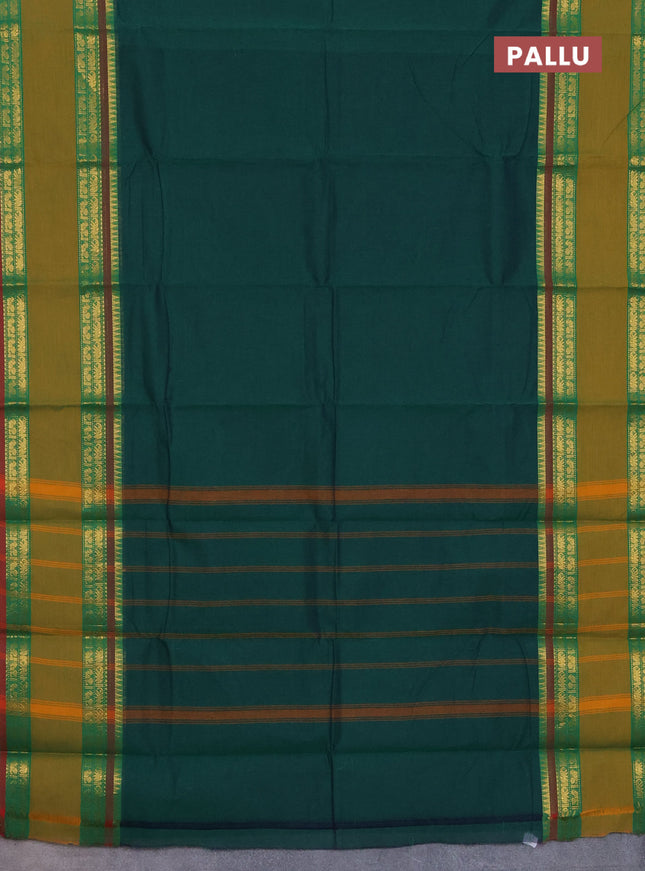 Chettinad cotton saree green and mustard with thread woven buttas and rattapet zari woven border