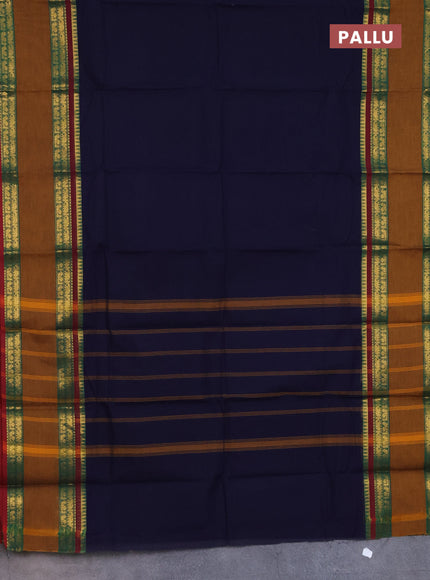 Chettinad cotton saree navy blue and mustard with thread woven buttas and rattapet zari woven border