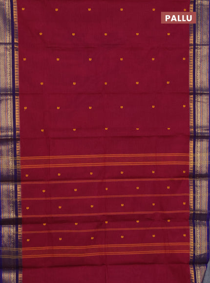 Chettinad cotton saree magenta pink and dark violet with thread woven buttas and temple disign zari woven border