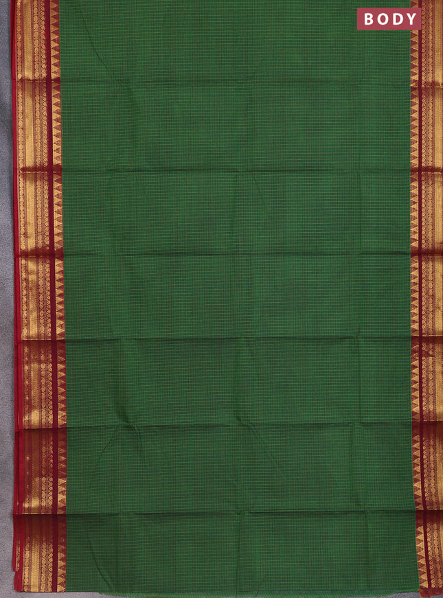 Chettinad cotton saree green and maroon with thread woven buttas and temple disign zari woven border
