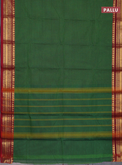 Chettinad cotton saree green and maroon with thread woven buttas and temple disign zari woven border