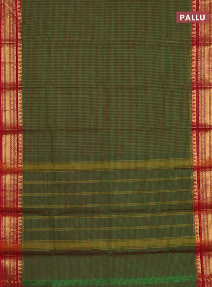 Chettinad cotton saree green and maroon with allover checked pattern and temple disign zari woven border