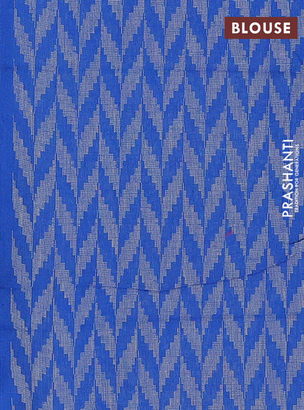 Chettinad cotton saree teal blue and blue with allover stripes pattern & thread woven buttas and zari woven border