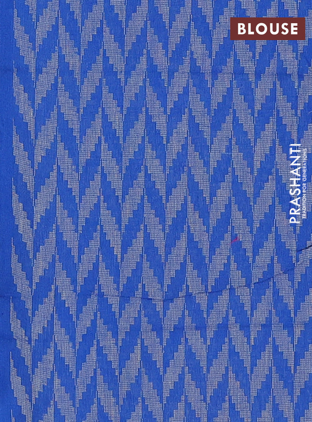 Chettinad cotton saree teal blue and blue with allover stripes pattern & thread woven buttas and zari woven border