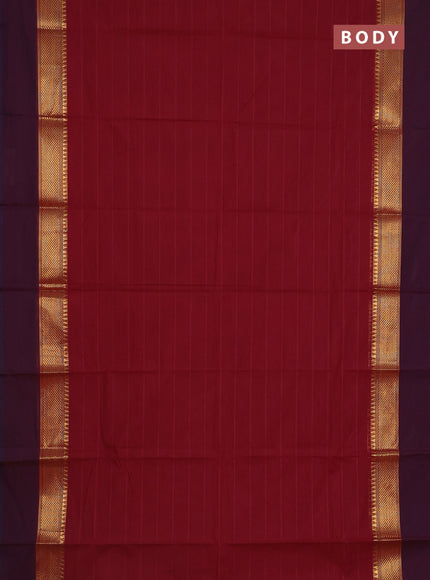 Chettinad cotton saree maroon and deep jamun with thread woven buttas and zari woven simple border
