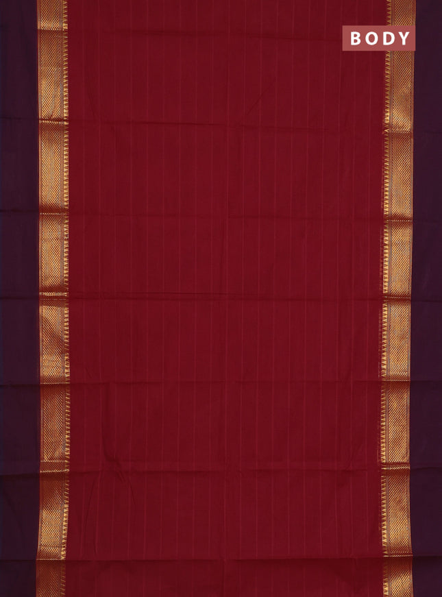 Chettinad cotton saree maroon and deep jamun with thread woven buttas and zari woven simple border