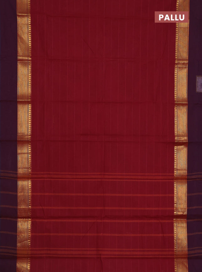 Chettinad cotton saree maroon and deep jamun with thread woven buttas and zari woven simple border