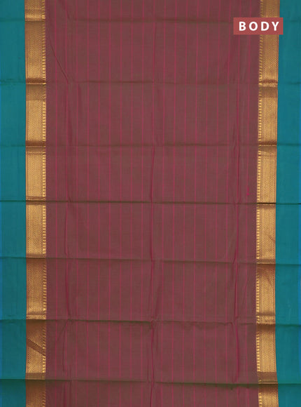 Chettinad cotton saree dual shade of greenish pink and teal green with thread woven buttas and zari woven simple border