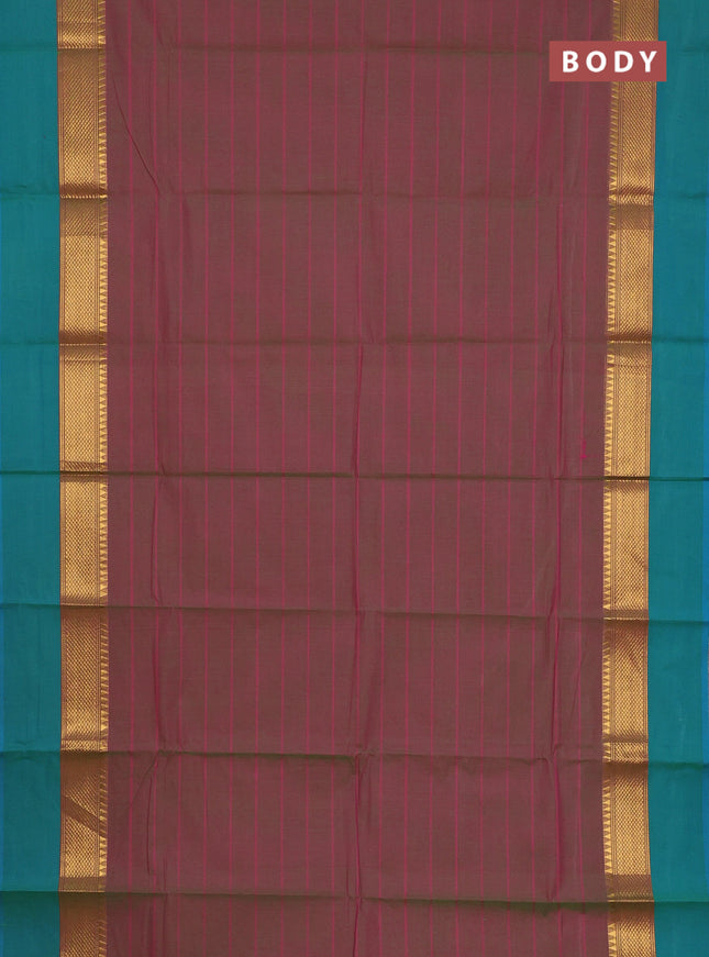 Chettinad cotton saree dual shade of greenish pink and teal green with thread woven buttas and zari woven simple border