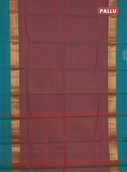 Chettinad cotton saree dual shade of greenish pink and teal green with thread woven buttas and zari woven simple border