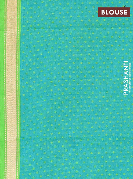 Chettinad cotton saree dual shade of greenish pink and teal green with thread woven buttas and zari woven simple border