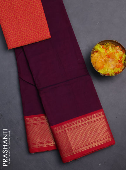 Chettinad cotton saree deep purple and pink with thread woven buttas and zari woven border