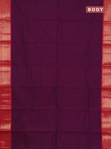 Chettinad cotton saree deep purple and pink with thread woven buttas and zari woven border