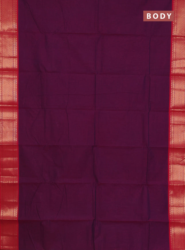 Chettinad cotton saree deep purple and pink with thread woven buttas and zari woven border