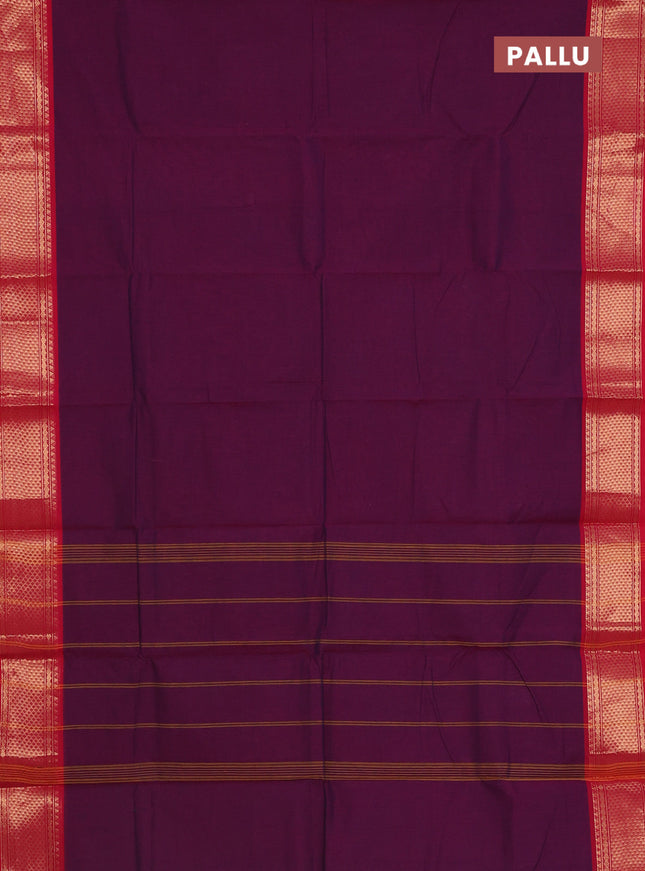 Chettinad cotton saree deep purple and pink with thread woven buttas and zari woven border