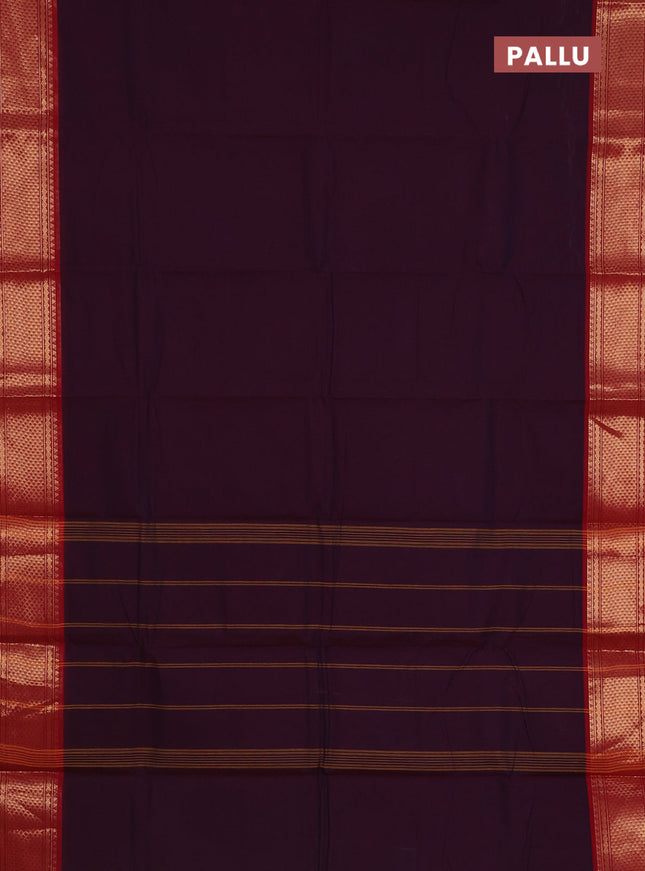 Chettinad cotton saree deep jamun shade and red with thread woven buttas and zari woven border