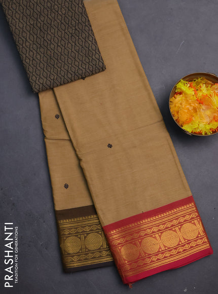 Chettinad cotton saree sandal with thread woven buttas and ganga jamuna border