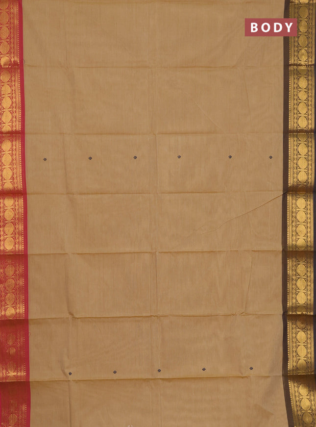 Chettinad cotton saree sandal with thread woven buttas and ganga jamuna border