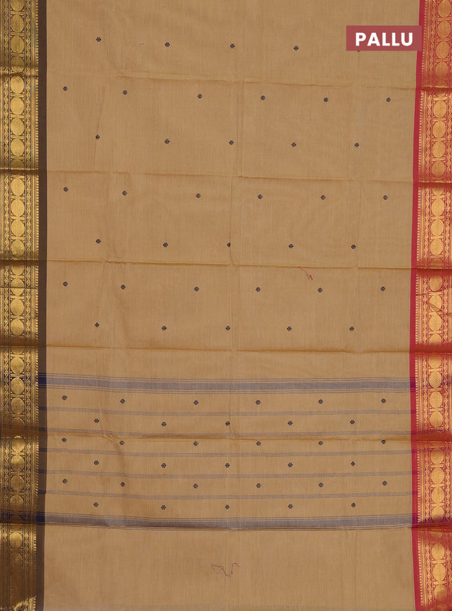 Chettinad cotton saree sandal with thread woven buttas and ganga jamuna border