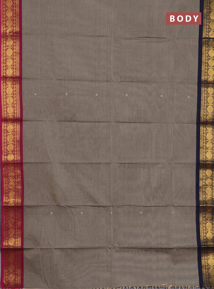 Chettinad cotton saree grey with thread woven buttas and ganga jamuna border