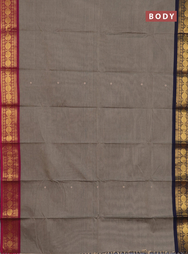 Chettinad cotton saree grey with thread woven buttas and ganga jamuna border
