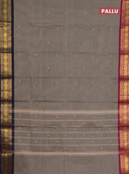 Chettinad cotton saree grey with thread woven buttas and ganga jamuna border
