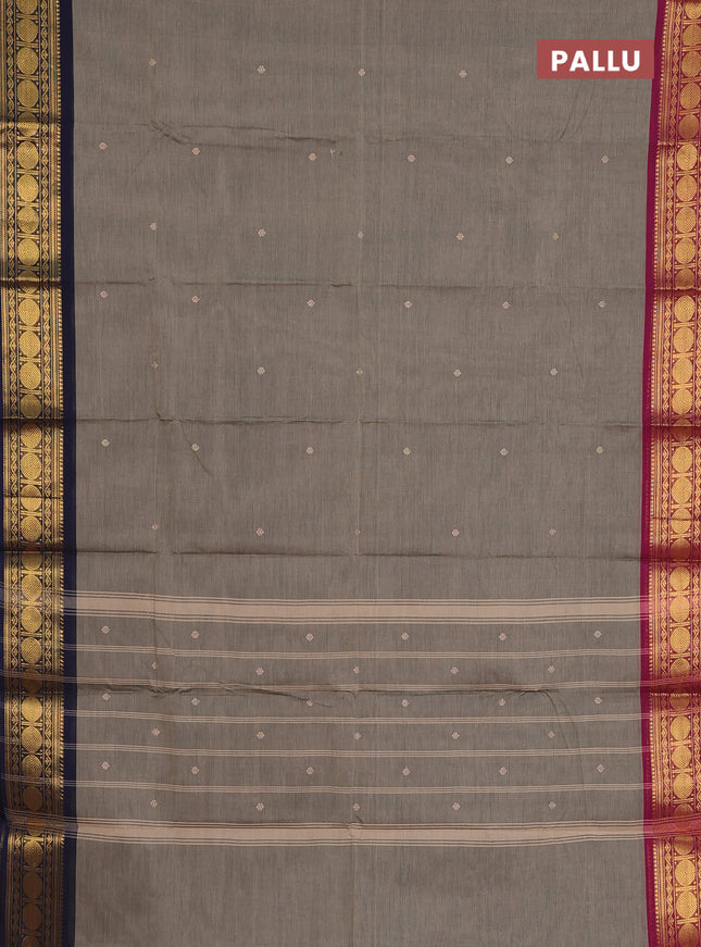 Chettinad cotton saree grey with thread woven buttas and ganga jamuna border