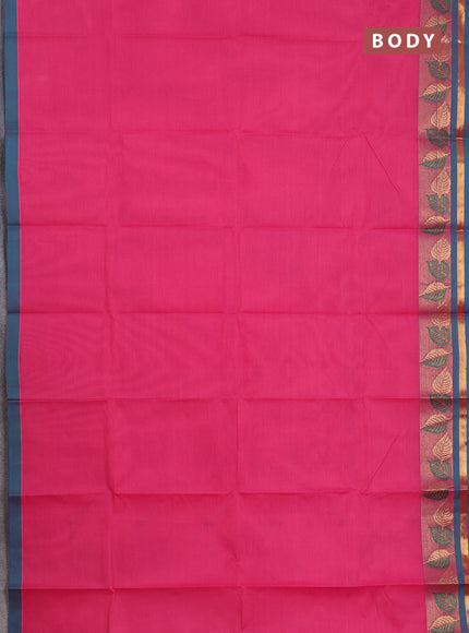 Chettinad cotton saree pink and dual shade of teal green with thread woven buttas and leaf design zari woven border
