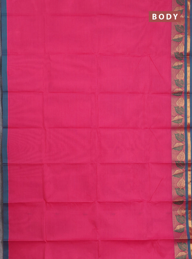 Chettinad cotton saree pink and dual shade of teal green with thread woven buttas and leaf design zari woven border