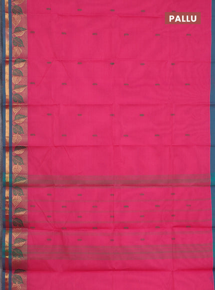 Chettinad cotton saree pink and dual shade of teal green with thread woven buttas and leaf design zari woven border