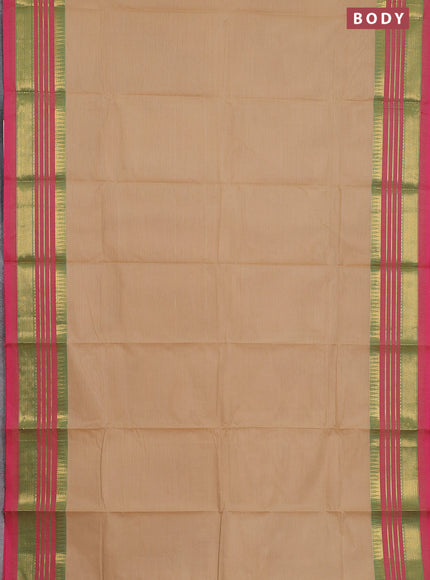 Chettinad cotton saree sandal and pink with plain body and zari woven border