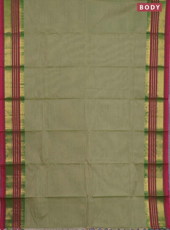 Chettinad cotton saree green shade and dual shade of pink with plain body and zari woven border