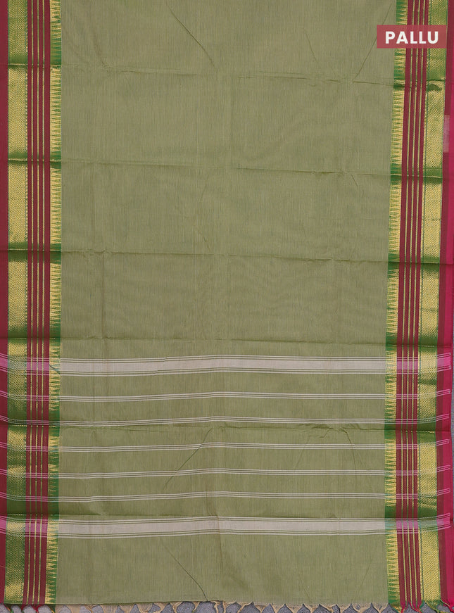 Chettinad cotton saree green shade and dual shade of pink with plain body and zari woven border