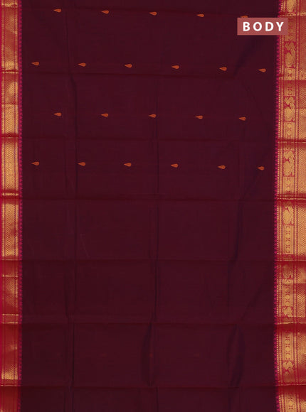 Chettinad cotton saree maroon and magenta pink with thread woven buttas and zari woven border