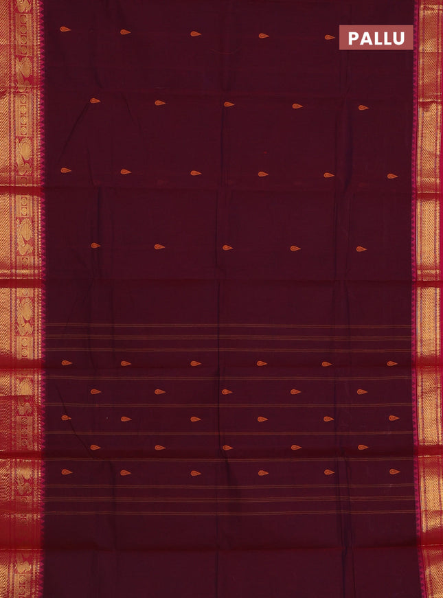 Chettinad cotton saree maroon and magenta pink with thread woven buttas and zari woven border